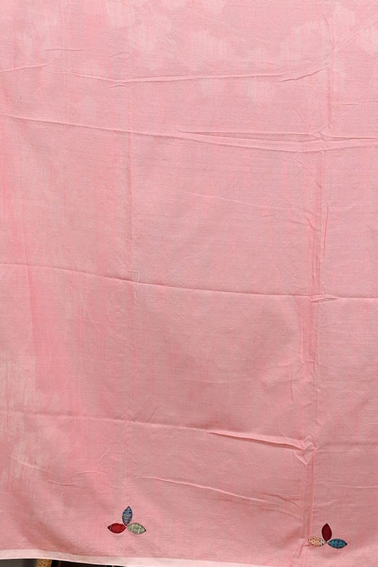 Baby Pink Pure Cotton Pakhi Kantha Stitch Saree (1879)
