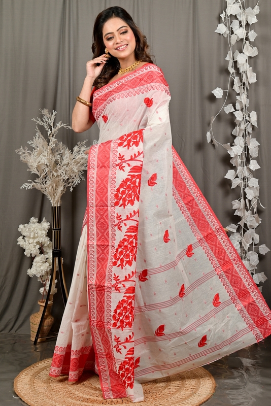 White Red Pure Cotton Variti embtat Tant Embroidery (1889)