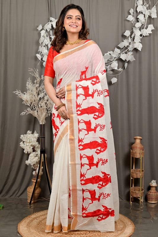 White Red Pure Cotton Variti embtat Tant Embroidery (1890)