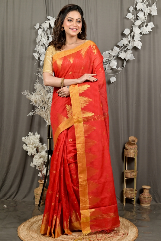 Red Cotton Blend Daypi Hand Loom Saree (1891)