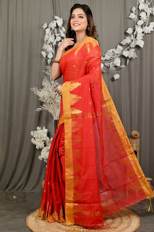 Red Cotton Blend Daypi Hand Loom Saree (1891)