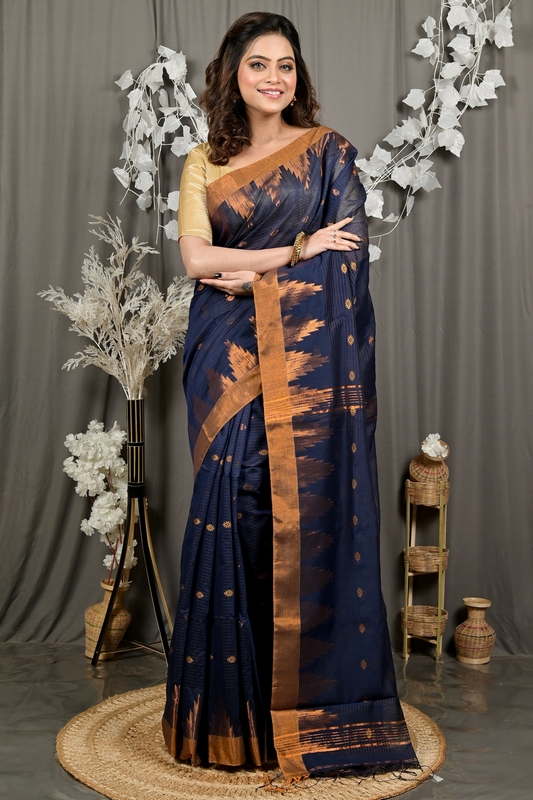 Naby Blue Cotton Blend Daypi Hand Loom Saree (1895)