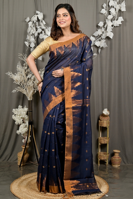 Naby Blue Cotton Blend Daypi Hand Loom Saree (1895)