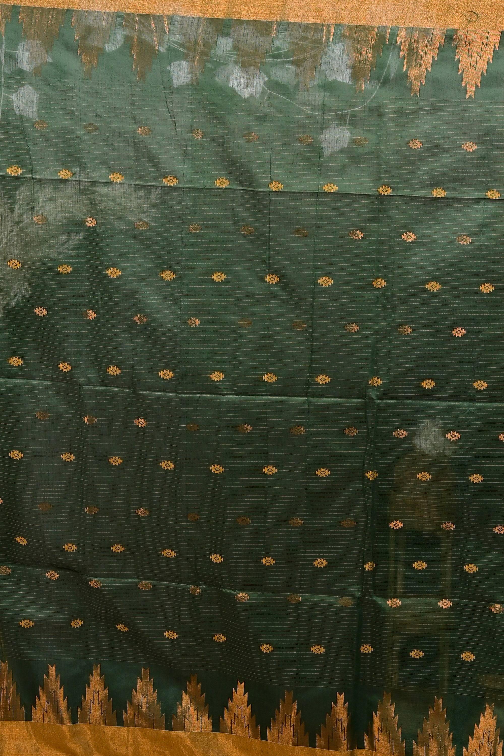 Dark Green Cotton Blend Daypi Hand Loom Saree (1896)