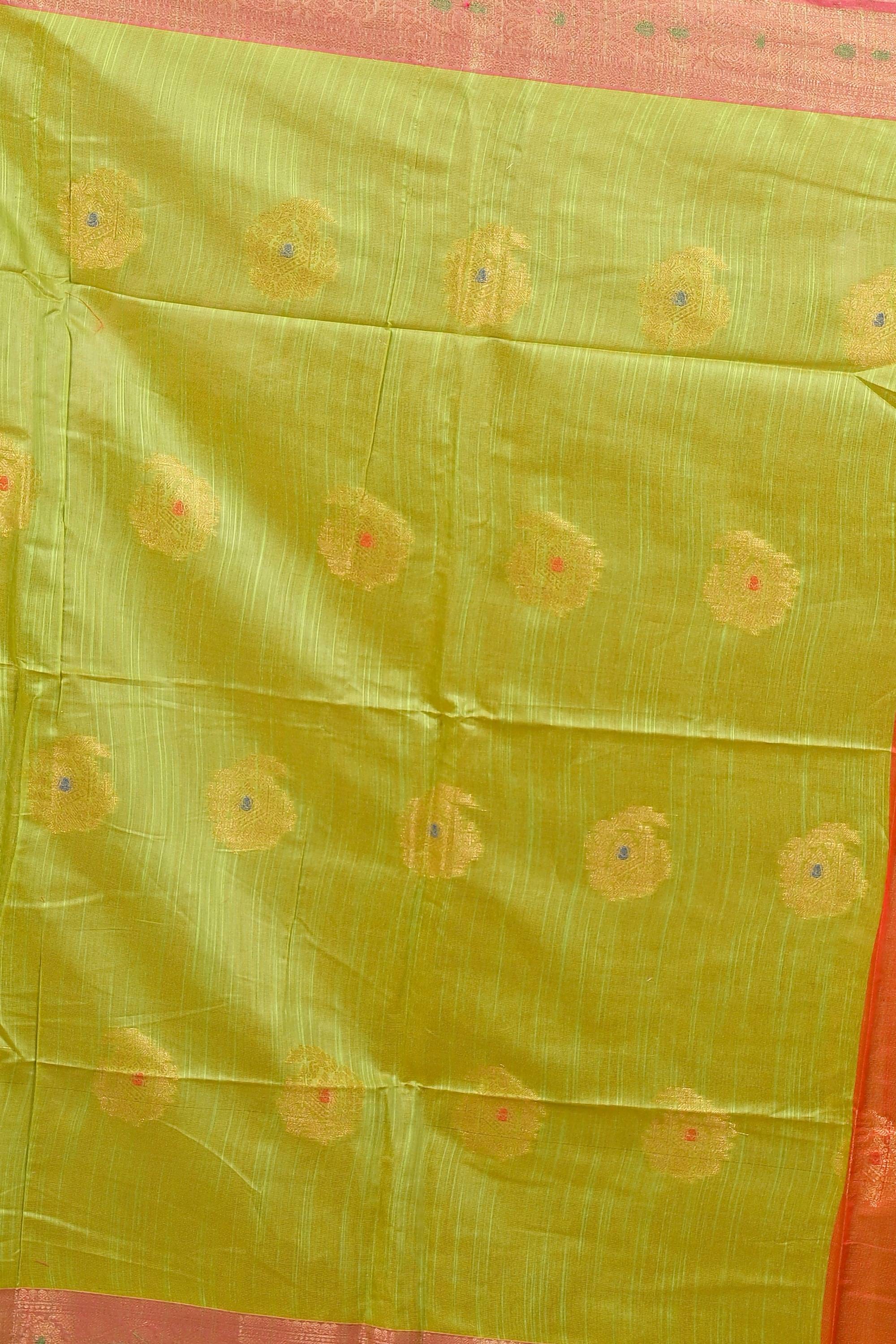 Orange Green Cotton Blend Daymin Hand Loom Saree (1898)