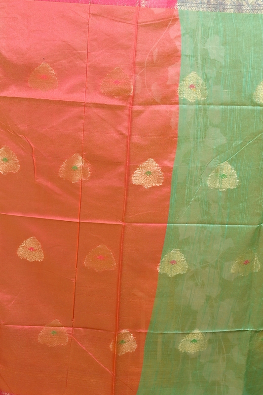 Green Pink Cotton Blend Daymin Hand Loom Saree (1900)