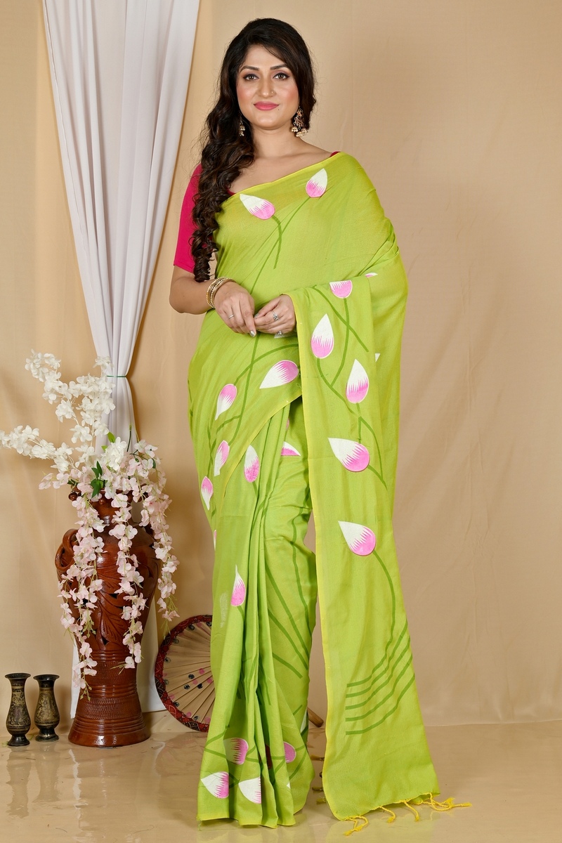 Green Pure Cotton Kamal Hand Painted Saree (1977)