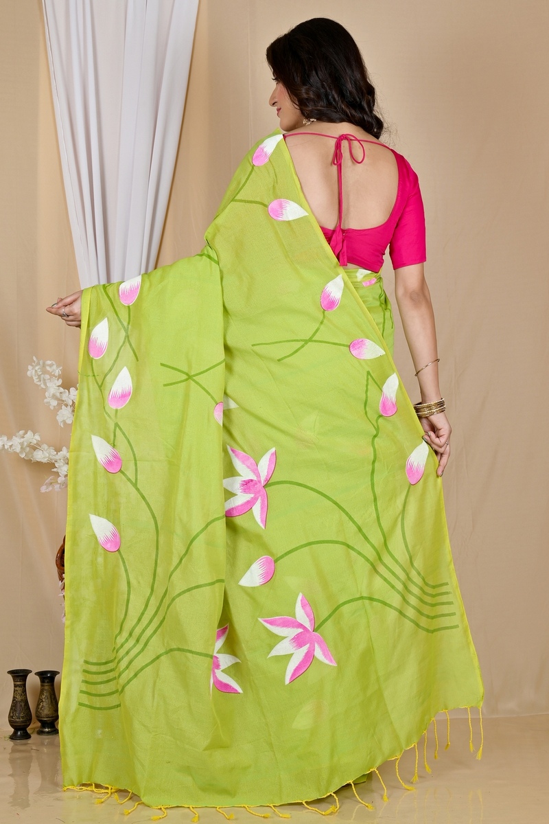 Green Pure Cotton Kamal Hand Painted Saree (1977)
