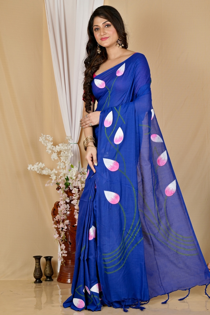 Naby Blue Pure Cotton Kamal Hand Painted Saree (1979)
