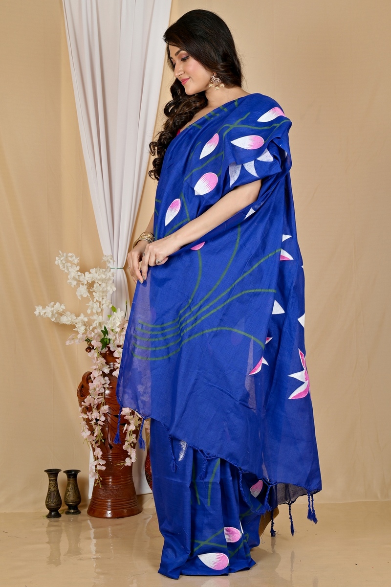 Naby Blue Pure Cotton Kamal Hand Painted Saree (1979)