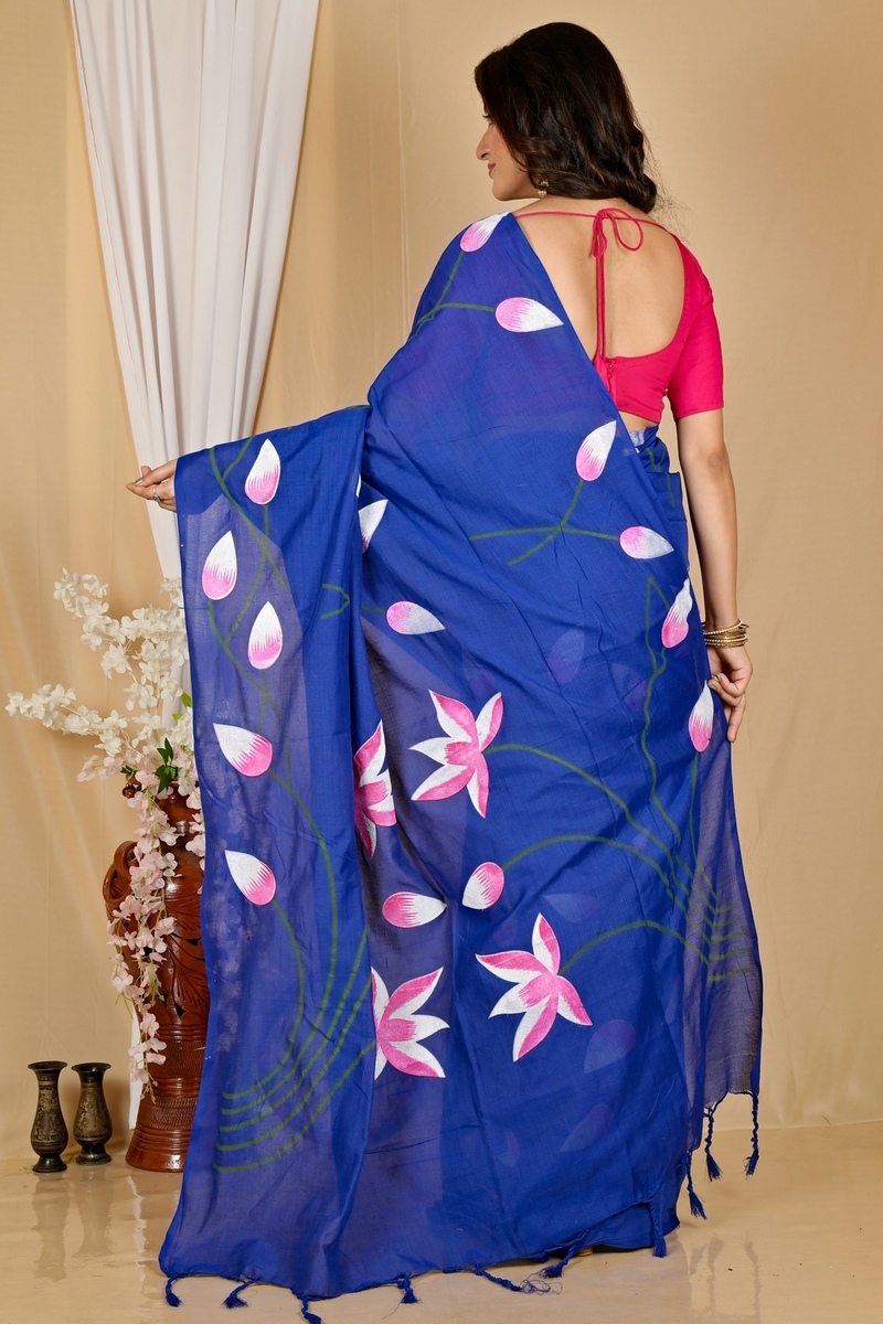 Naby Blue Pure Cotton Kamal Hand Painted Saree (1979)