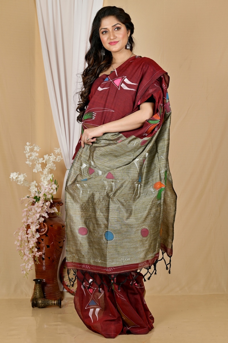 Marun Pure Cotton Keshaka Hand Painted Saree (1985)