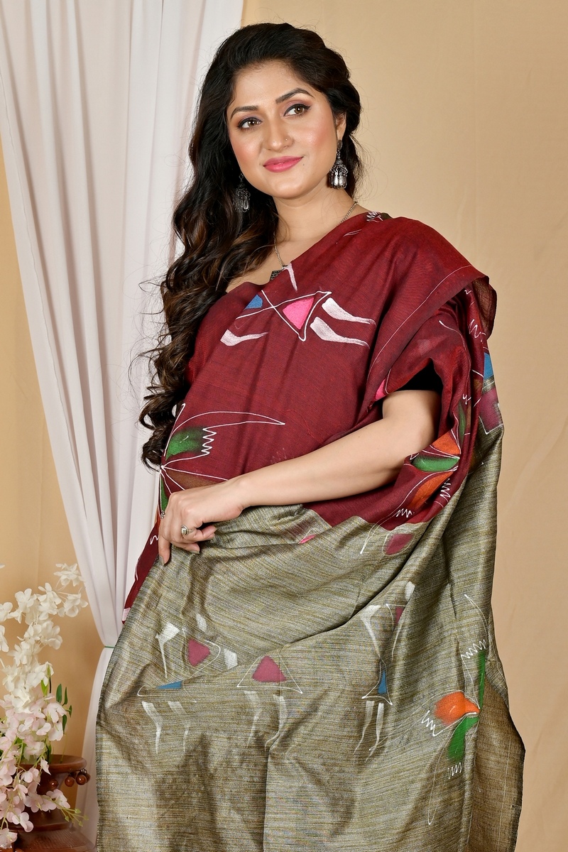 Marun Pure Cotton Keshaka Hand Painted Saree (1985)