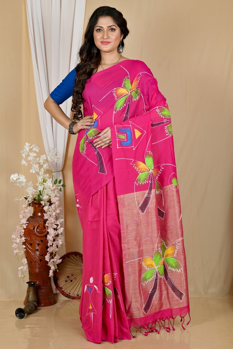 Pink Pure Cotton Keshaka Hand Painted Saree (1990)