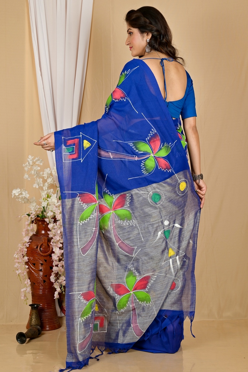 Dark Blue Pure Cotton Keshaka Hand Painted Saree (1991)