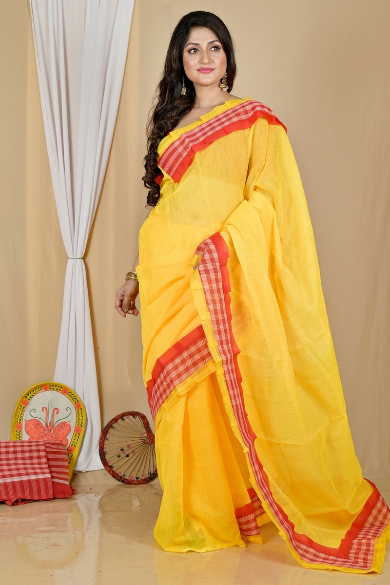 Yellow Blended Cotton Aplika Applique Saree (1994)