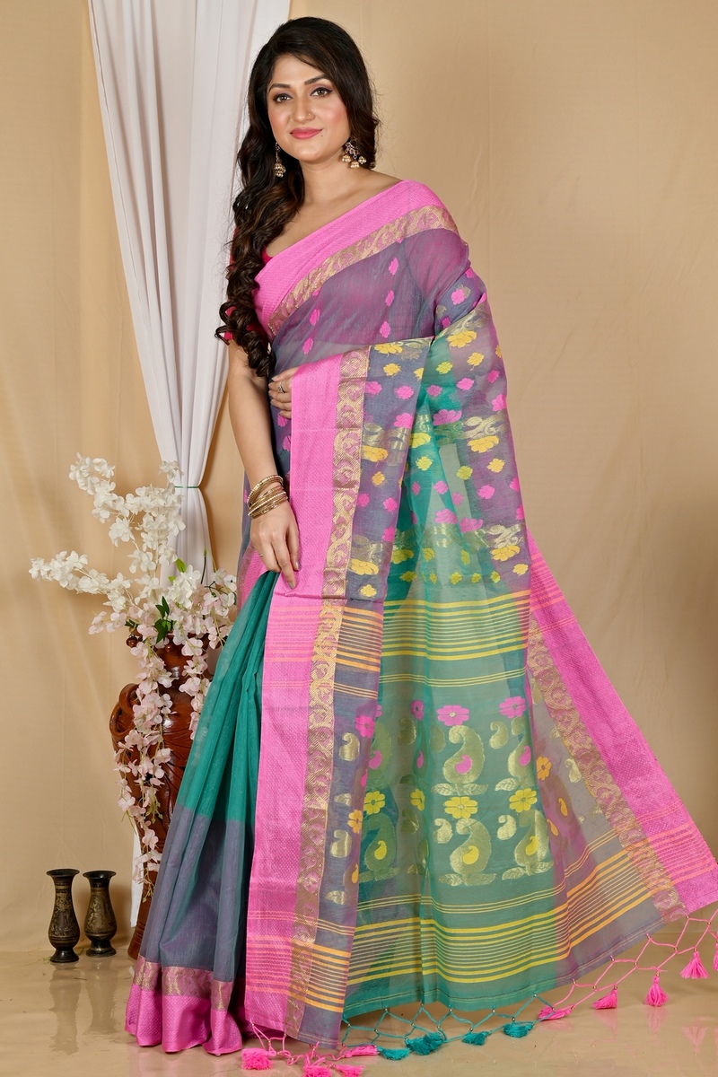 Green Pink Pure Cotton Madhka Tant Saree (1997)