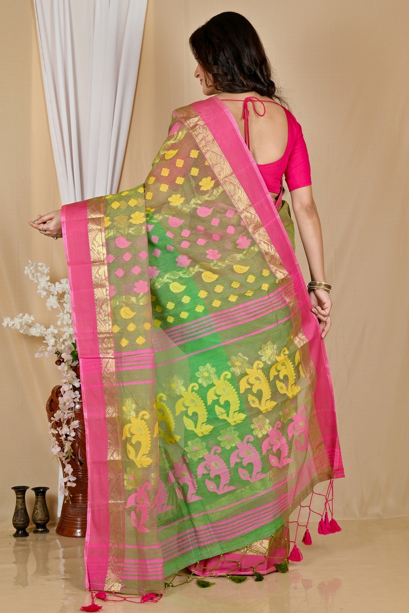 Green Pure Cotton Madhka Tant Saree (1998)