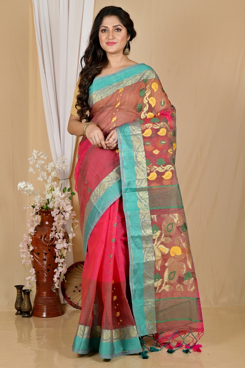 Red Green Pure Cotton Madhka Tant Saree (2000)