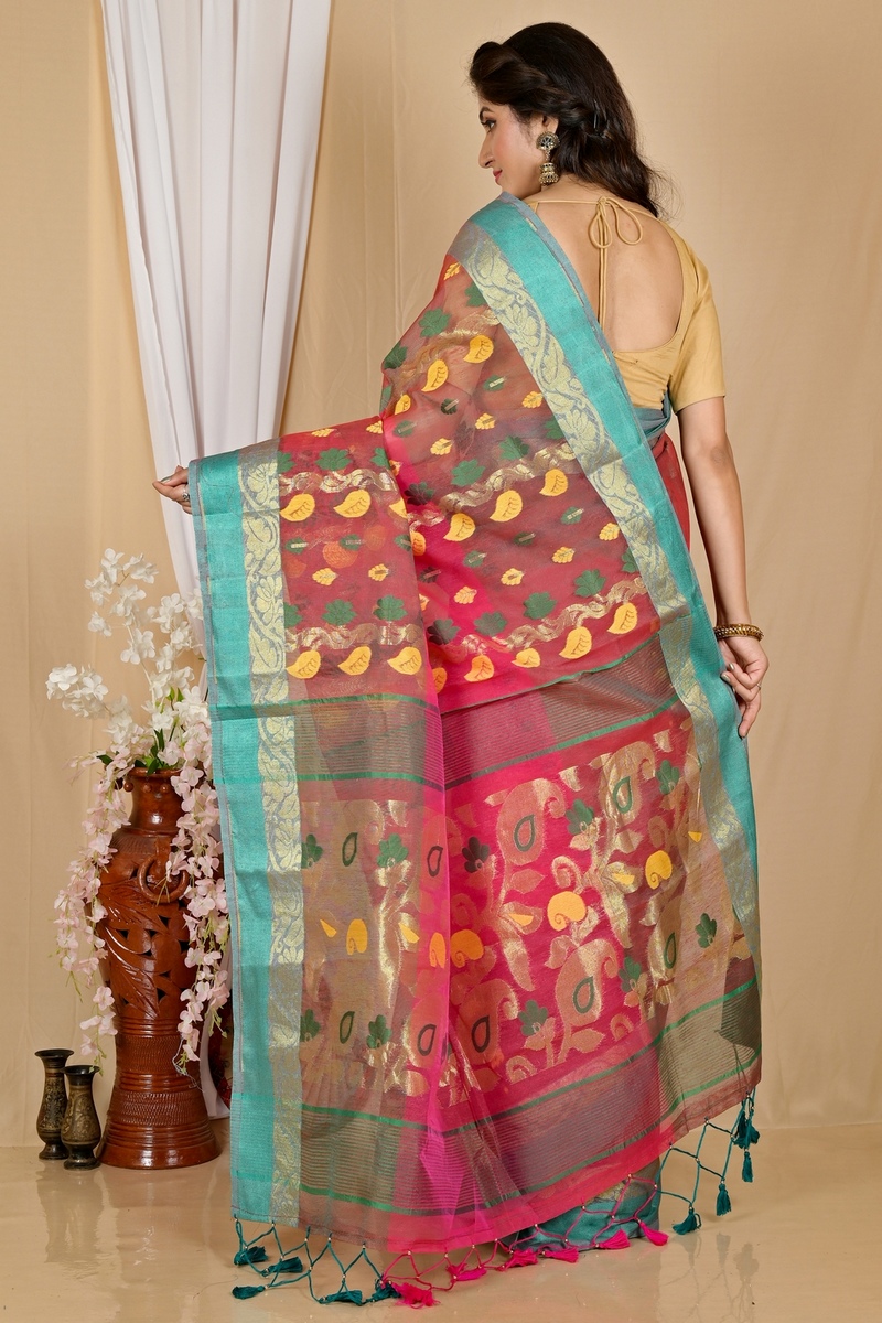 Red Green Pure Cotton Madhka Tant Saree (2000)