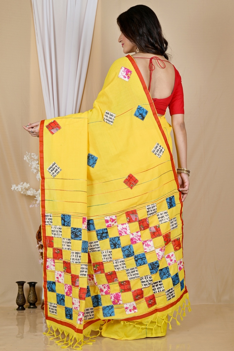 Yellow Pure Cotton Aplika Tanu Applique Saree (2003)
