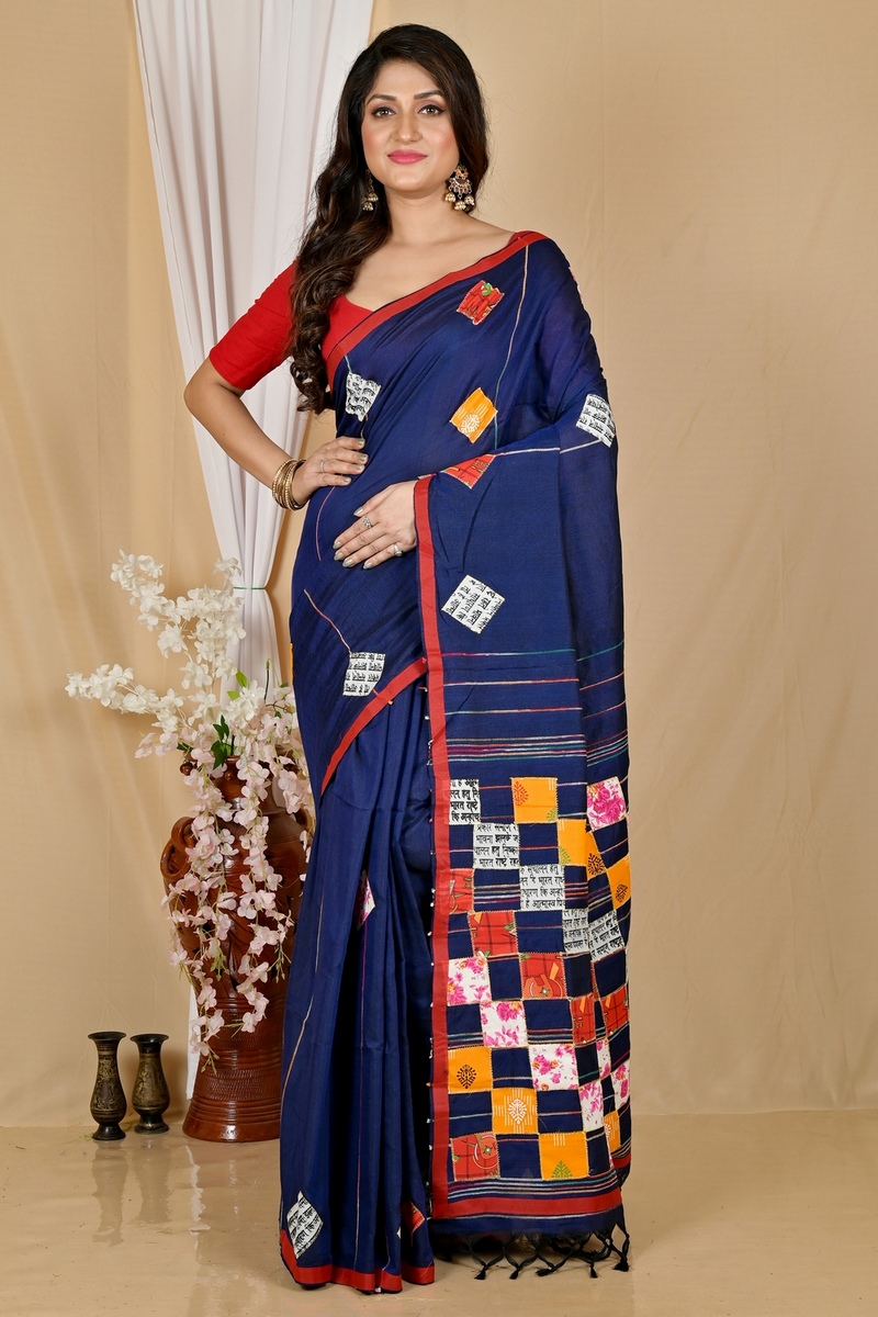 Naby Blue Pure Cotton Aplika Tanu Applique Saree (2004)