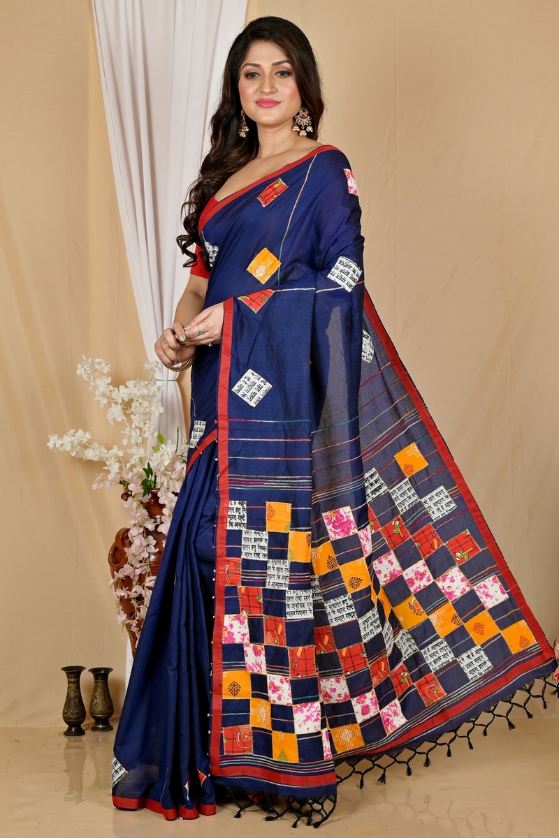 Naby Blue Pure Cotton Aplika Tanu Applique Saree (2004)