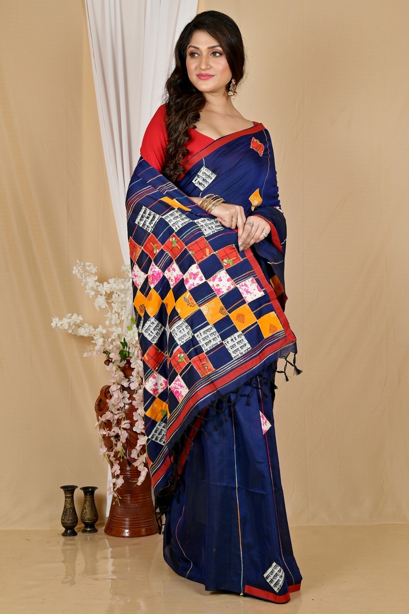 Naby Blue Pure Cotton Aplika Tanu Applique Saree (2004)