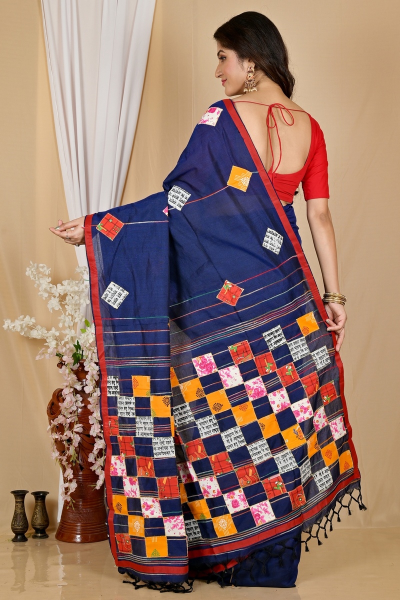 Naby Blue Pure Cotton Aplika Tanu Applique Saree (2004)