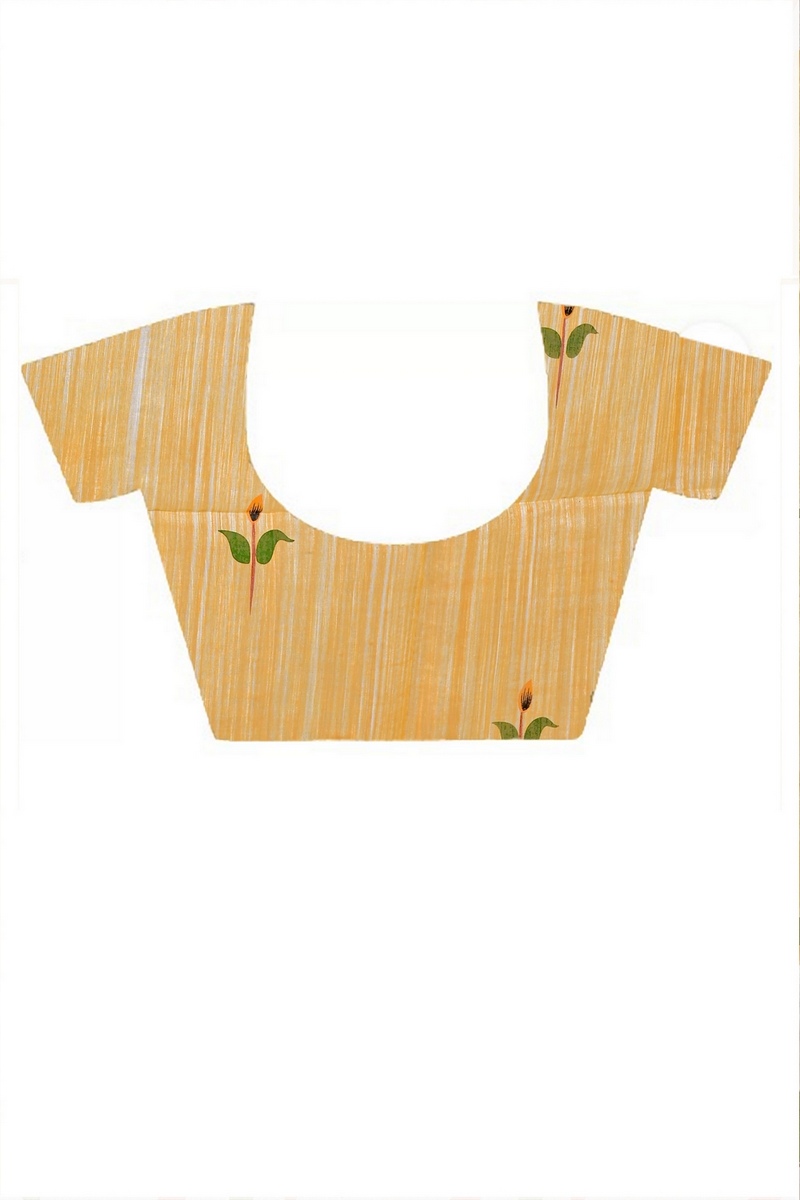 Yellow White Blended Cotton Korel Printed Handloom Saree (2007)