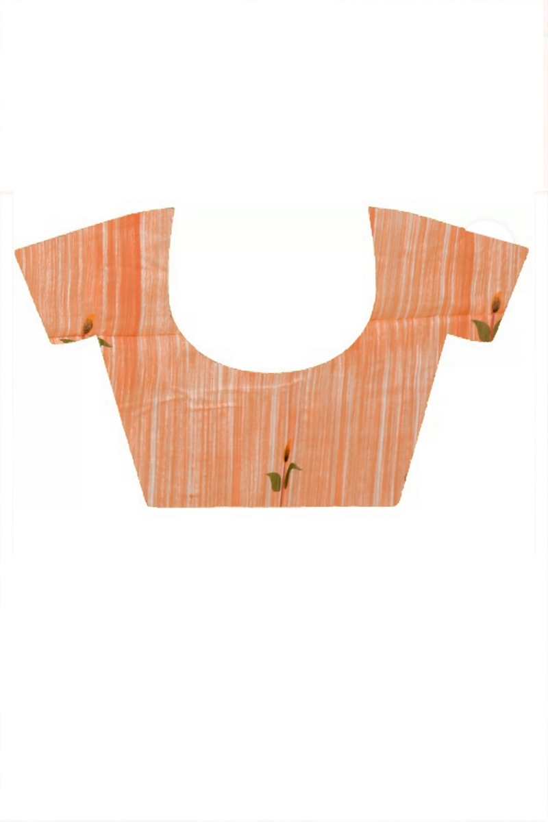 Orange White Blended Cotton Korel Printed Handloom Saree (2008)