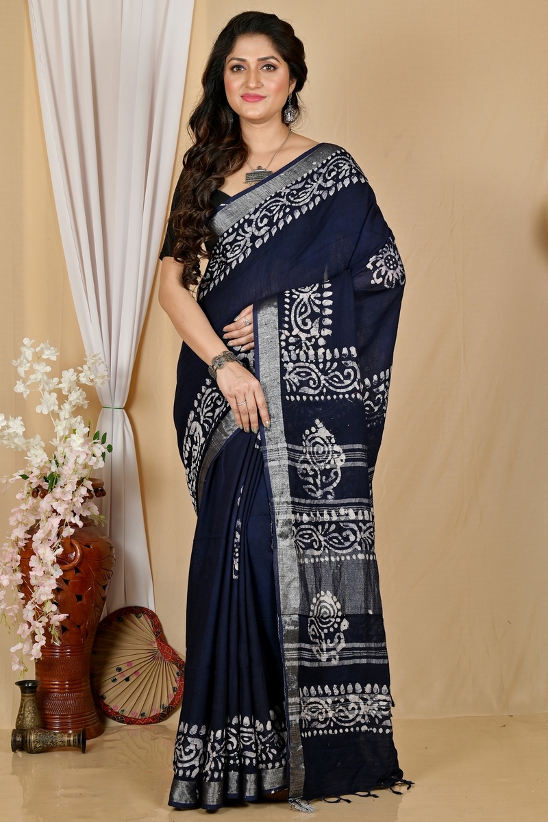 Black Pure Cotton Batika Boll Batik Print Saree (2015)