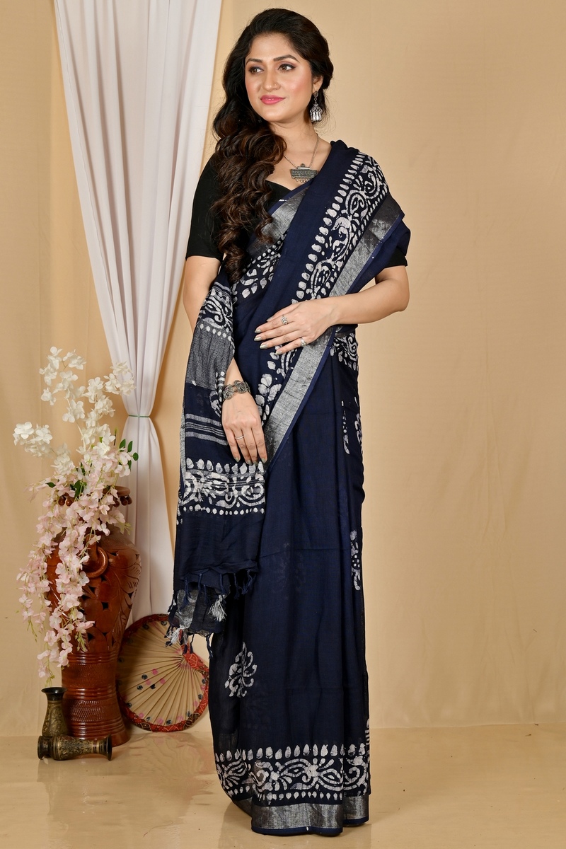 Black Pure Cotton Batika Boll Batik Print Saree (2015)
