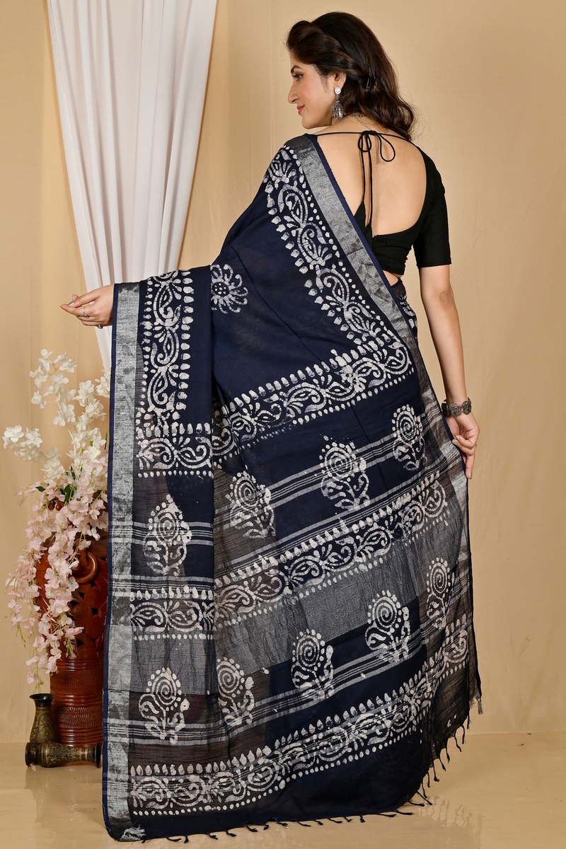 Black Pure Cotton Batika Boll Batik Print Saree (2015)