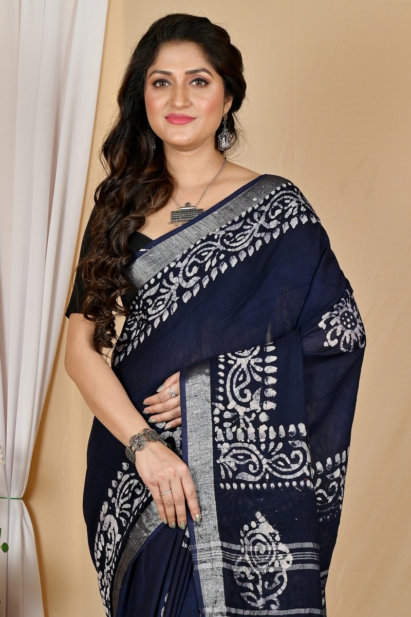 Black Pure Cotton Batika Boll Batik Print Saree (2015)