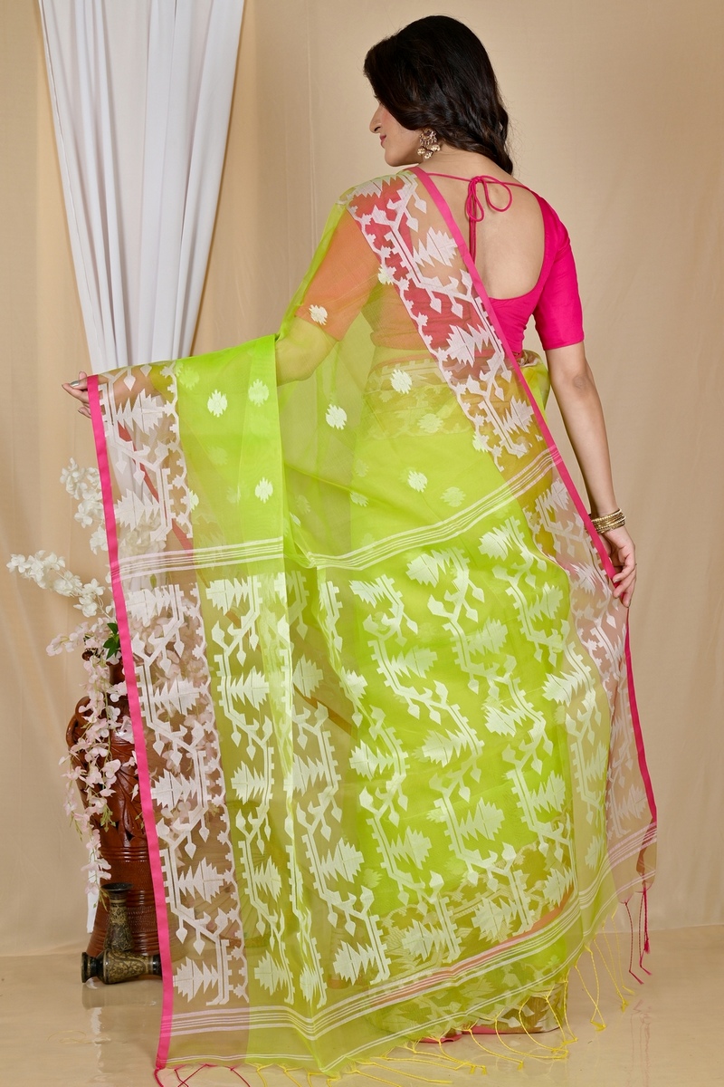 Green Cotton Monimal Muslin saree (2043)