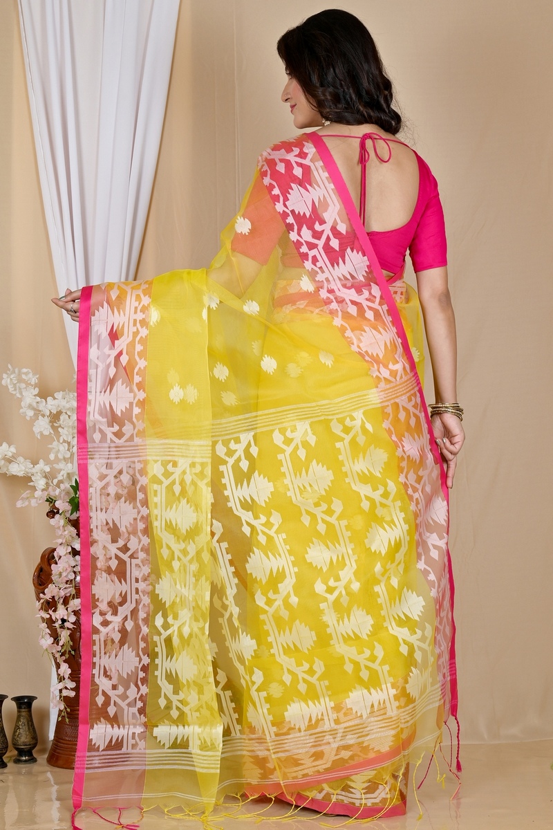 Yellow Cotton Monimal Muslin saree (2044)
