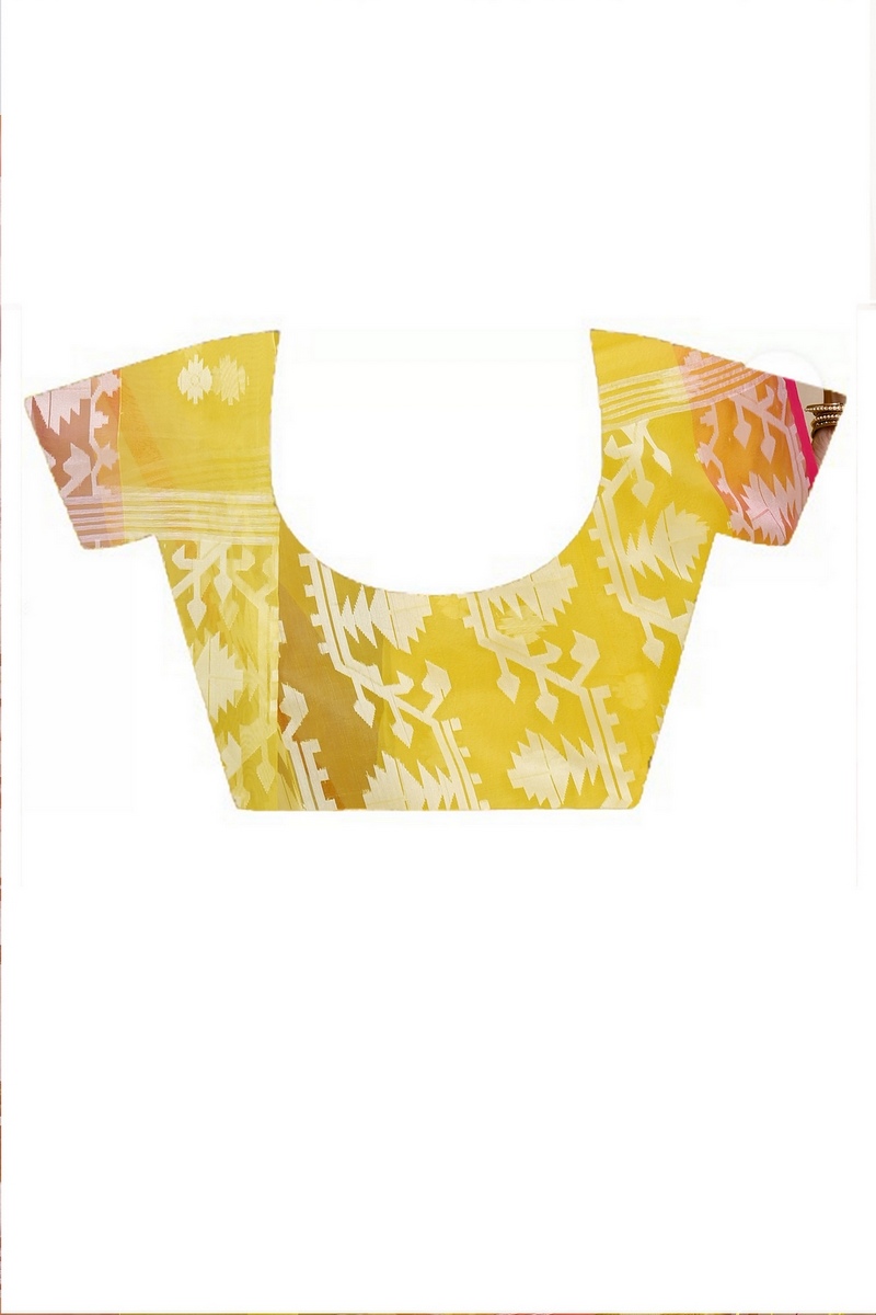 Yellow Cotton Monimal Muslin saree (2044)