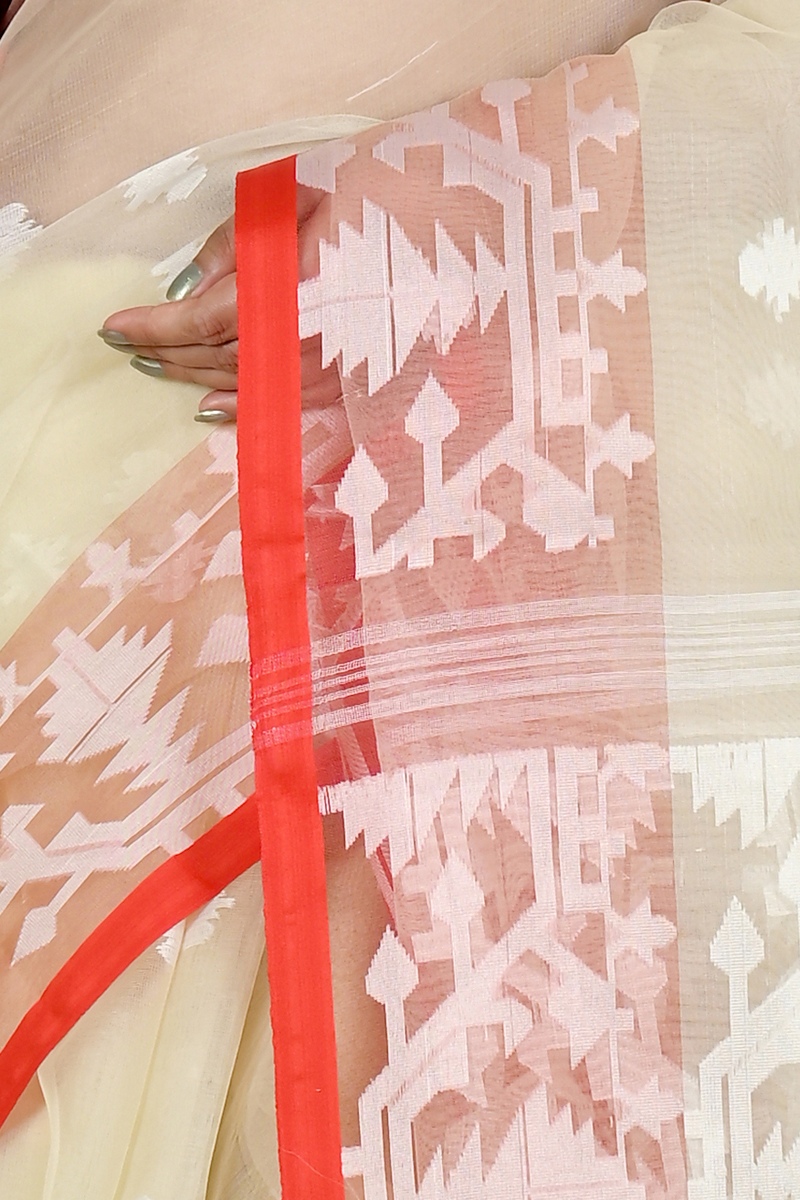 Cream Cotton Monimal Muslin saree (2045)