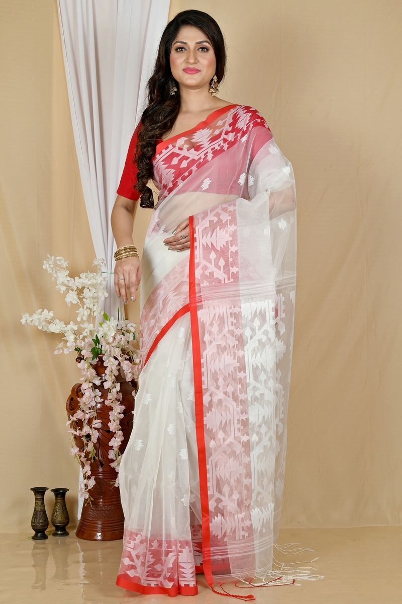 White Cotton Monimal Muslin saree (2046)