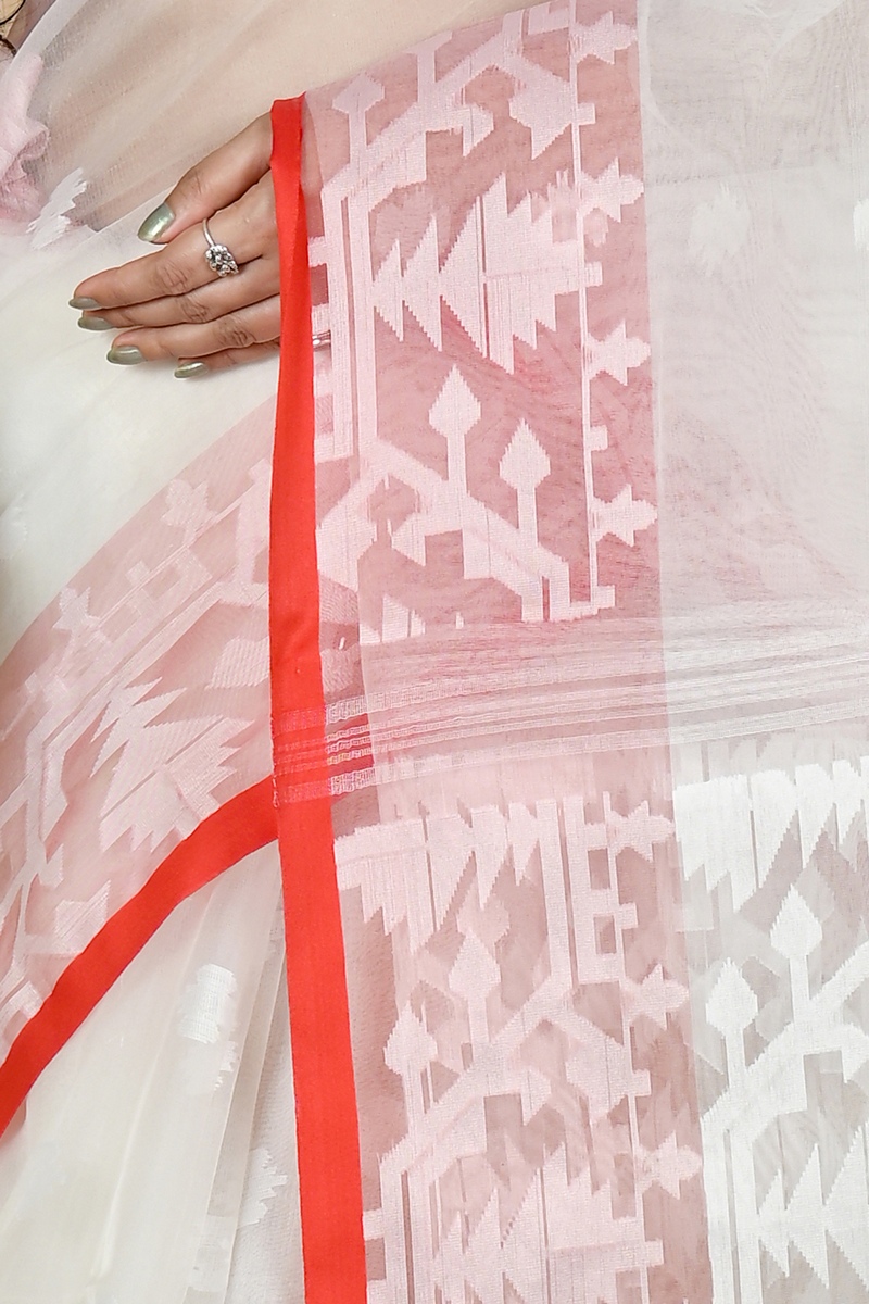 White Cotton Monimal Muslin saree (2046)
