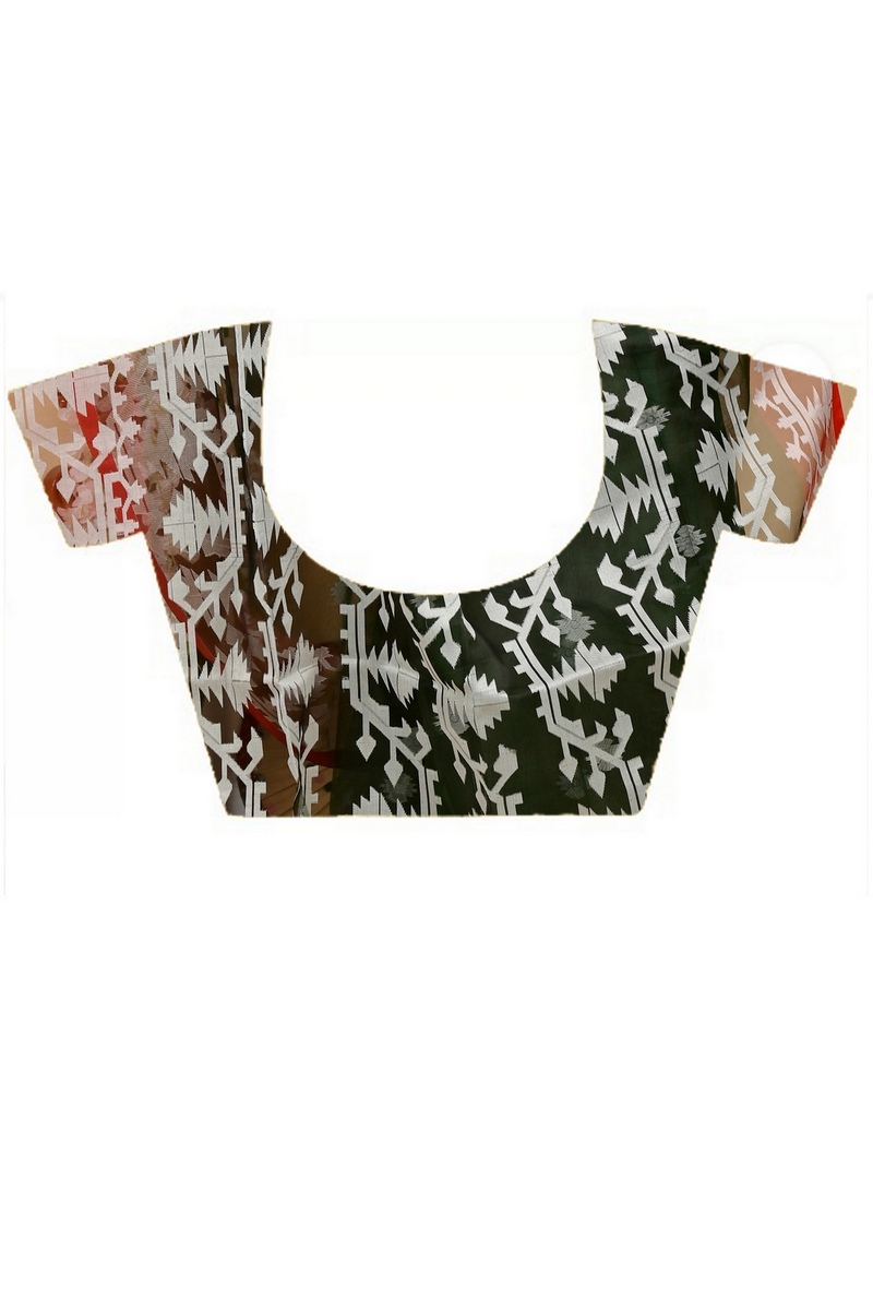 Bottle Green Cotton Monimal Muslin saree (2047)