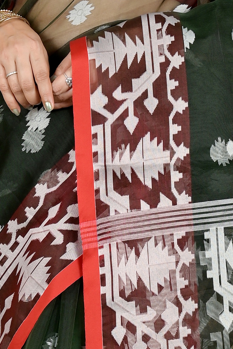 Bottle Green Cotton Monimal Muslin saree (2047)