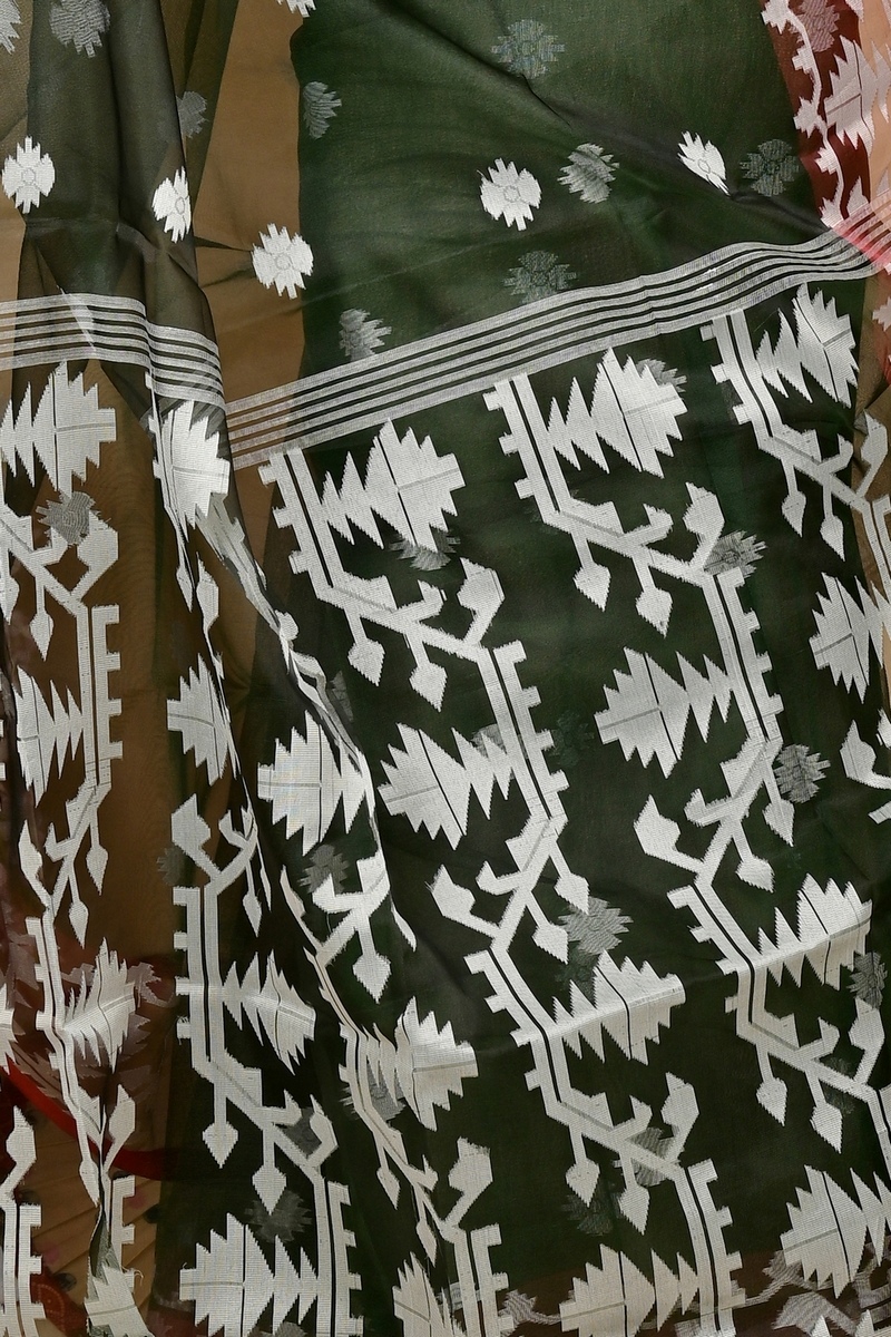 Bottle Green Cotton Monimal Muslin saree (2047)