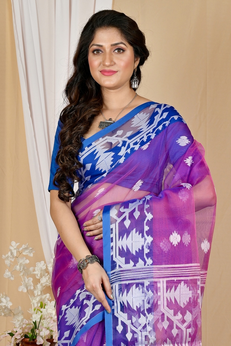Purple Cotton Monimal Muslin saree (2048)