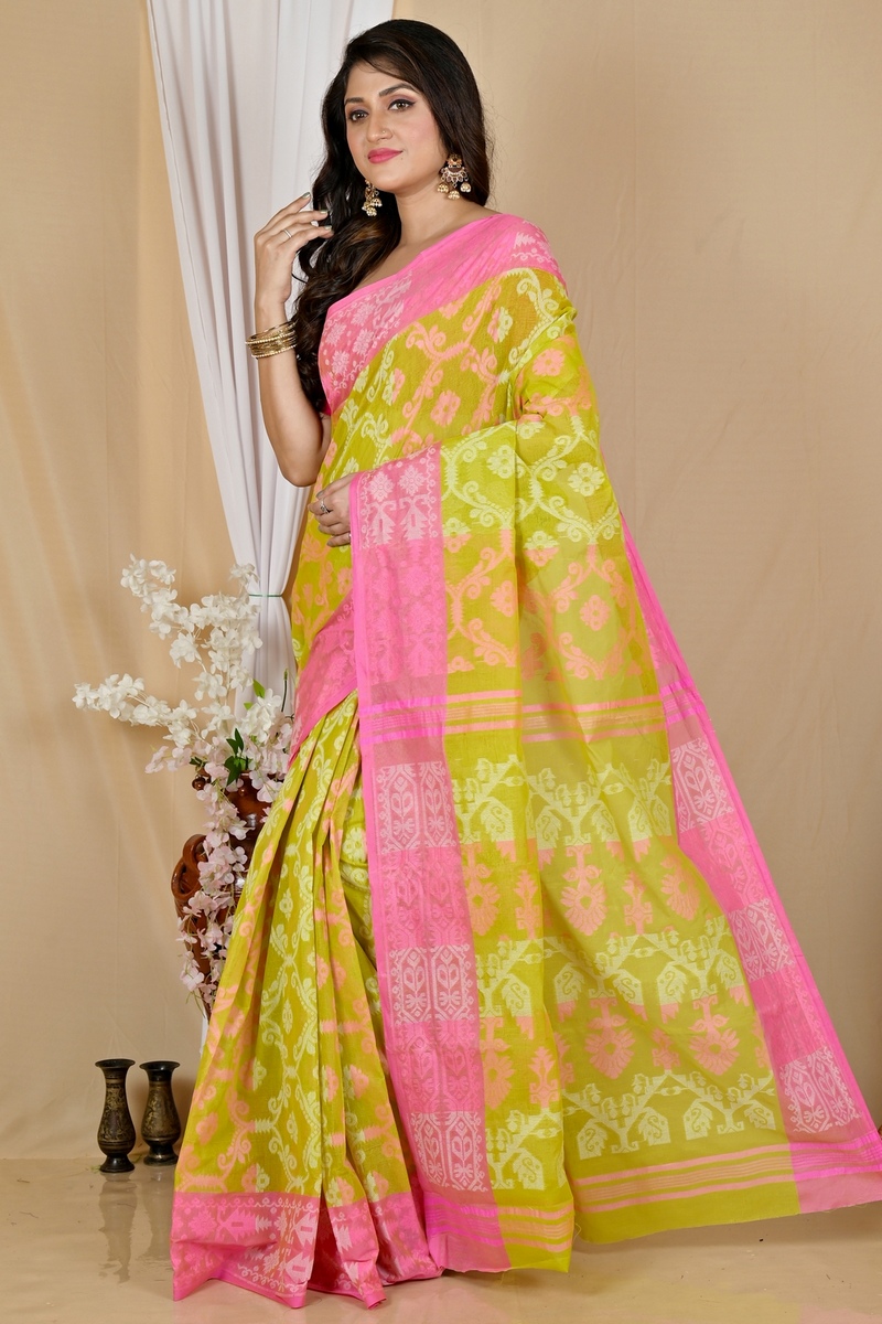 Yellow Pure Cotton Semata Tant Saree (2050)