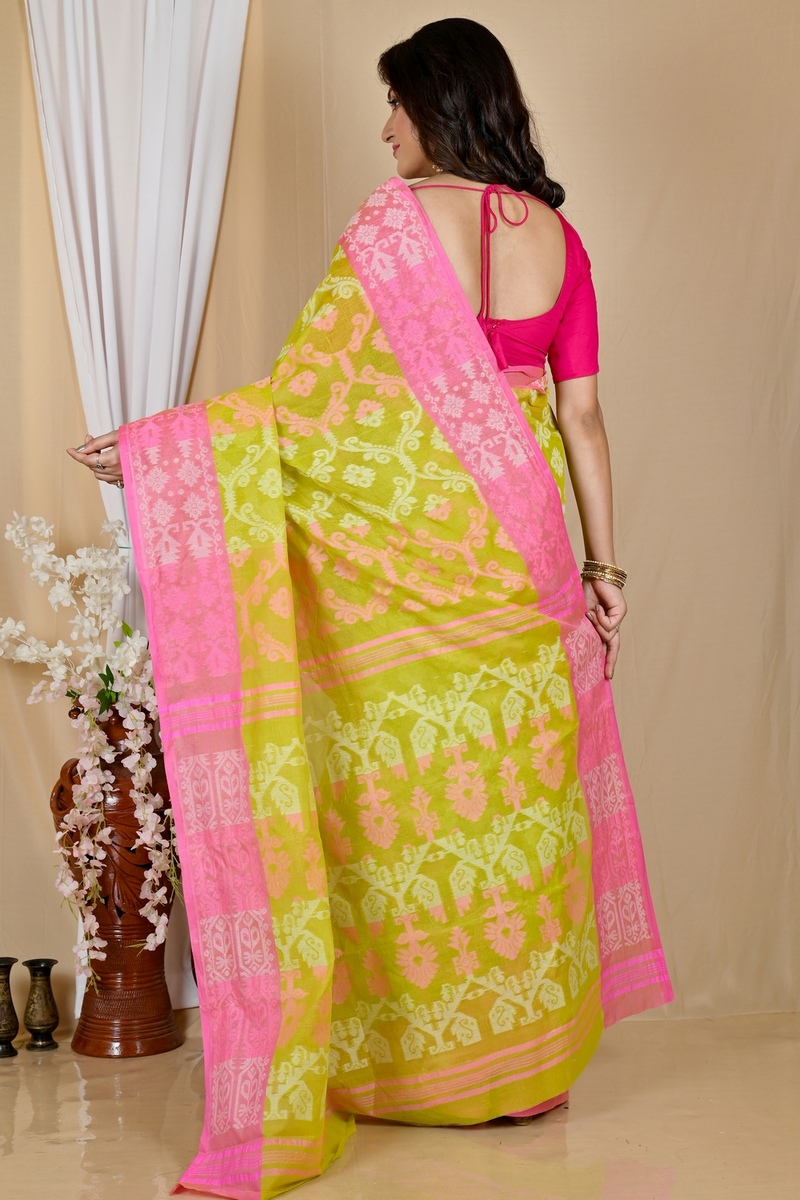 Yellow Pure Cotton Semata Tant Saree (2050)
