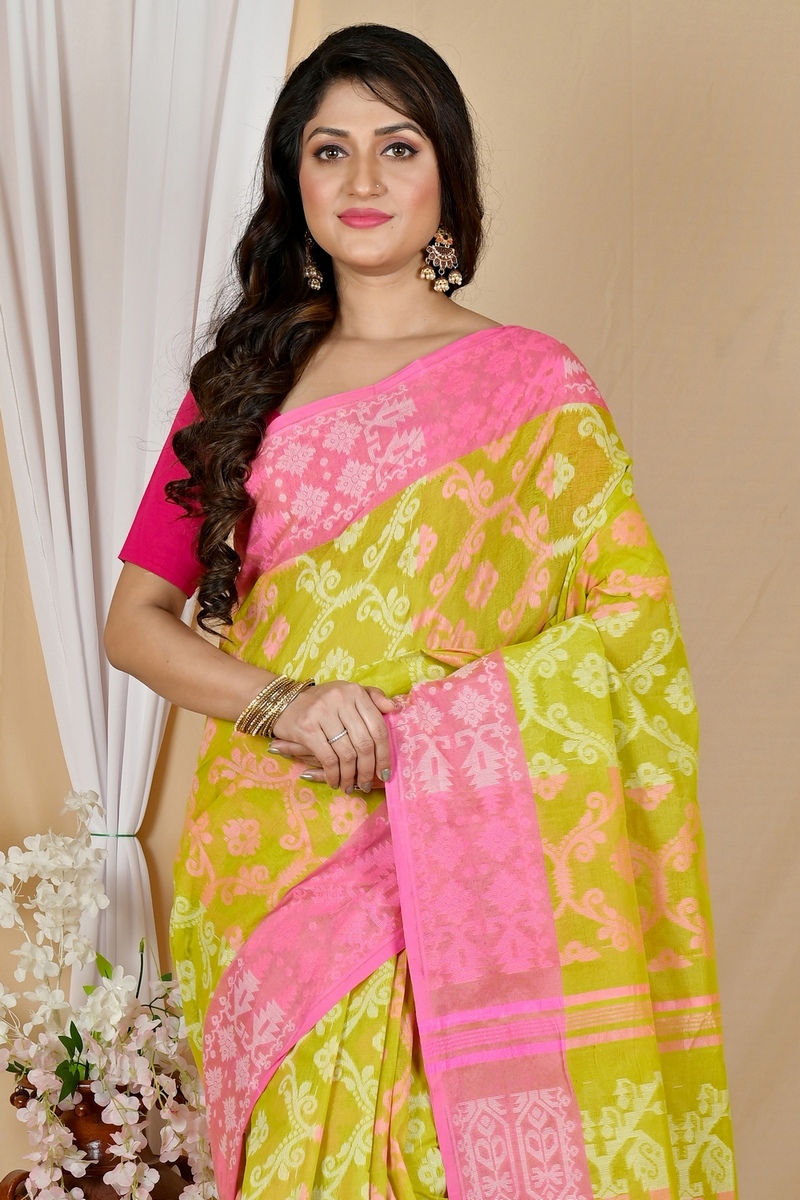 Yellow Pure Cotton Semata Tant Saree (2050)