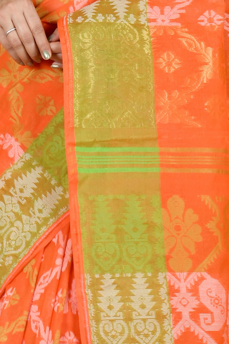 Orange Pure Cotton Semata Tant Saree (2051)