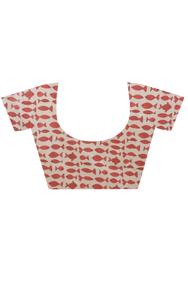 Red White Pure Cotton Achdik Kalamkari Printed Saree (2191)